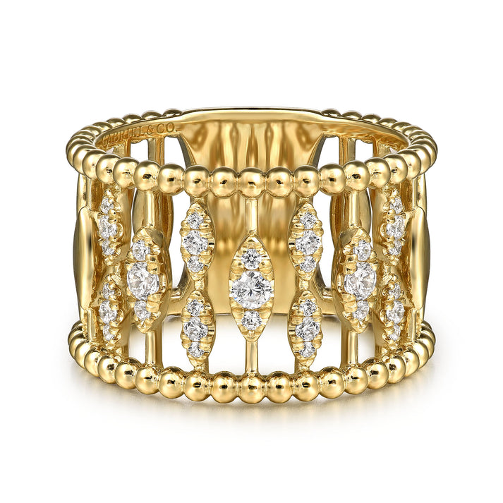 14K Yellow Gold Diamond and Bujukan Beads Wide Band Ring LR52708Y45JJ