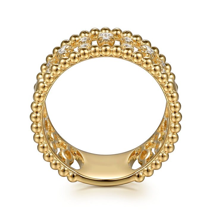 14K Yellow Gold Diamond and Bujukan Beads Wide Band Ring LR52708Y45JJ