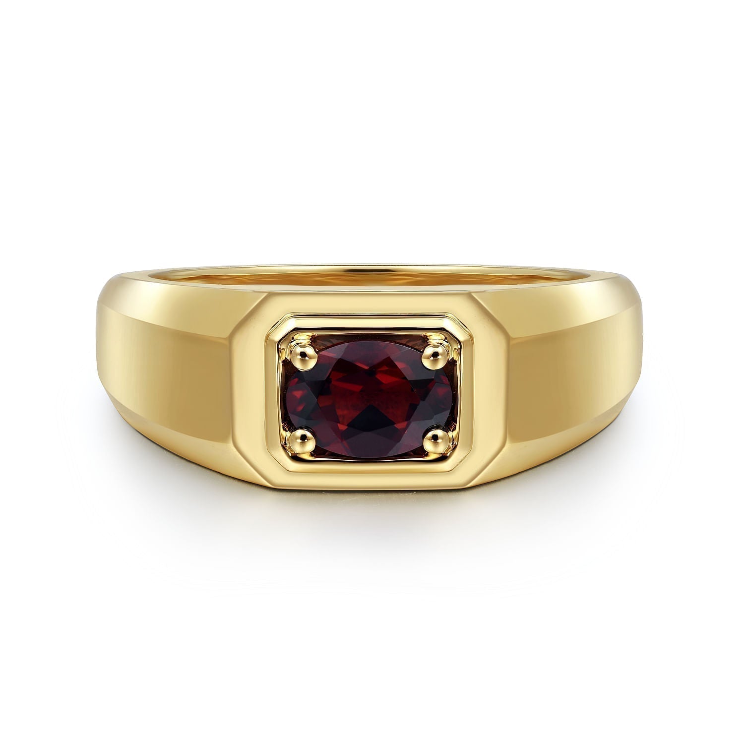 14K Yellow Gold Garnet Mens Ring in High Polish Finish MR20066Y4JGN - Dejaun Jewelers
