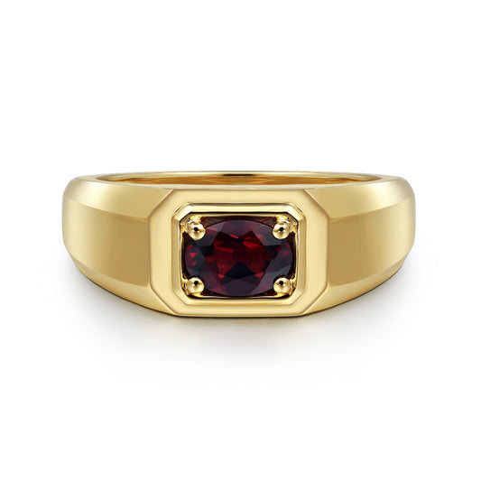 14K Yellow Gold Garnet Mens Ring in High Polish Finish MR20066Y4JGN