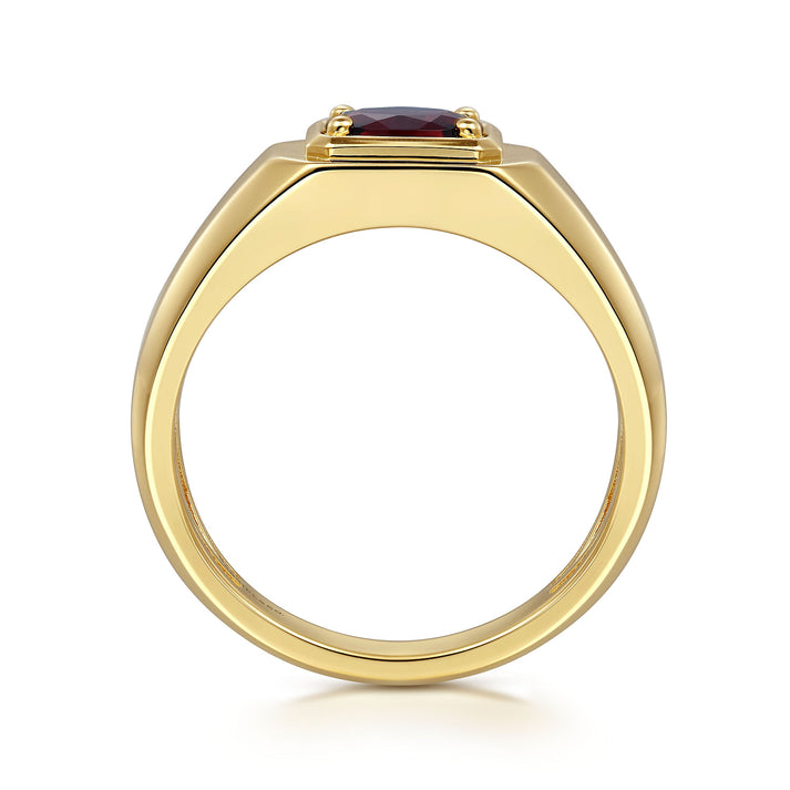 14K Yellow Gold Garnet Mens Ring in High Polish Finish MR20066Y4JGN