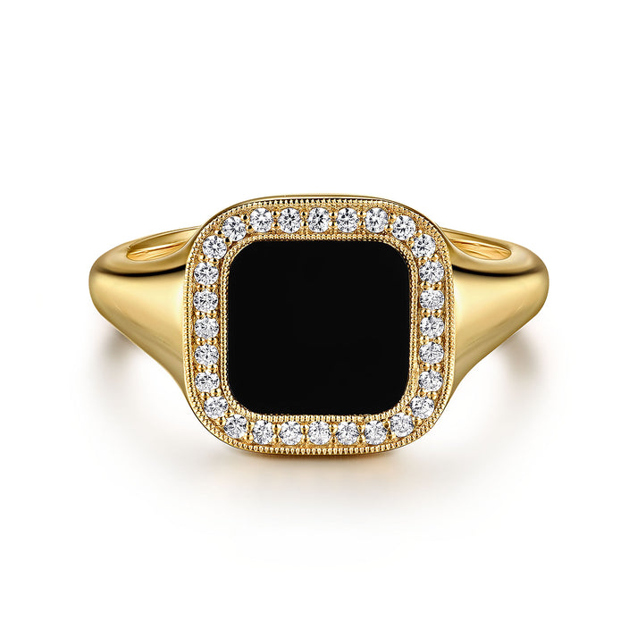 14K Yellow Gold Diamond and Onyx Mens Ring in High Polished Finish MR20130Y45OX