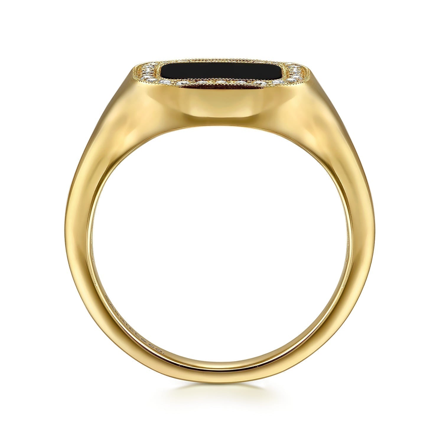 14K Yellow Gold Diamond and Onyx Mens Ring in High Polished Finish MR20130Y45OX - Dejaun Jewelers