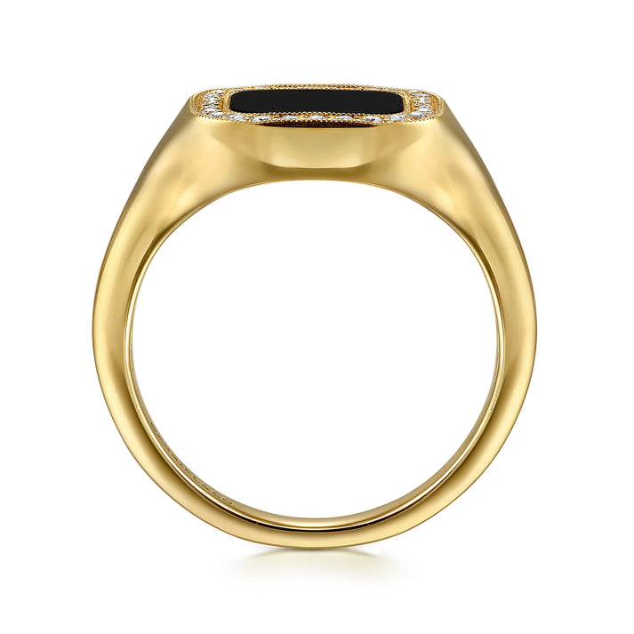 14K Yellow Gold Diamond and Onyx Mens Ring in High Polished Finish MR20130Y45OX