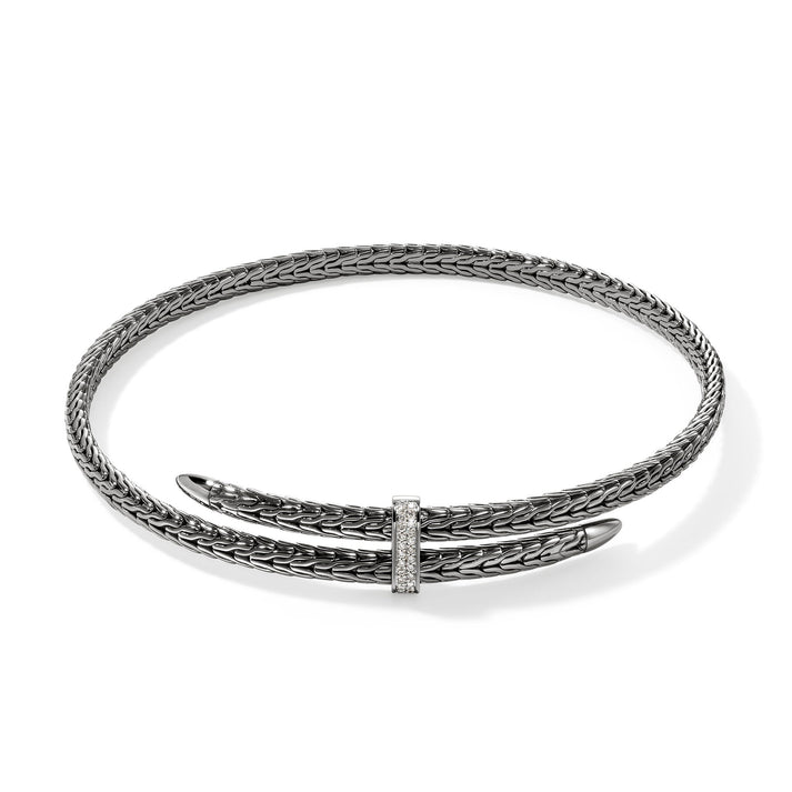 Spear Coil Choker, Dark Silver, Diamonds|NBP9011292BRDDI