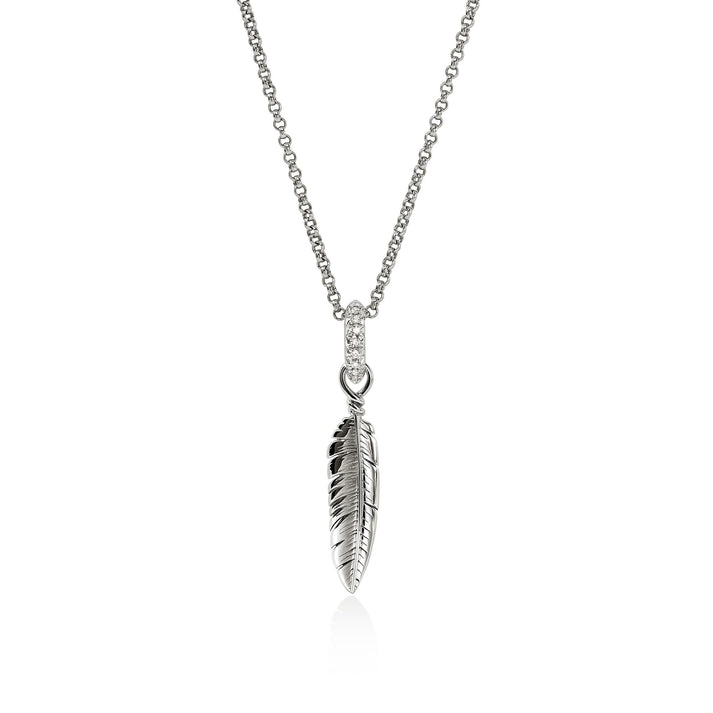 Feather Talisman Necklace, Sterling Silver, Diamonds|NBP9012092DI