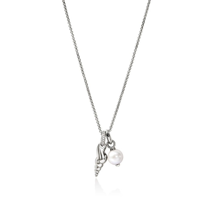Shell Talisman Necklace, Sterling Silver, Diamonds, Pearl|NBP988902DI