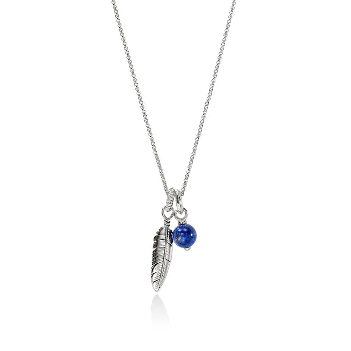 Feather Talisman Necklace, Sterling Silver, Diamonds, Hardstone|NBP989042LPZDI