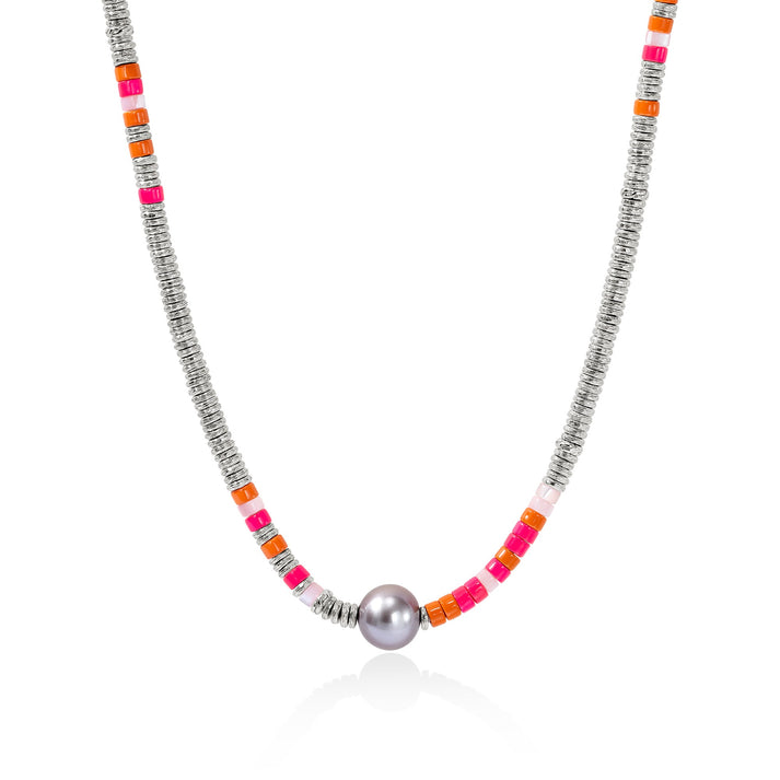 Heishi Necklace, Sterling Silver,  Enamel, Hardstones, Pearl|NBS988881PMOPPPL