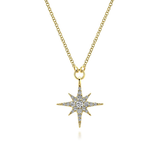 14K Yellow Gold Diamond Starburst Pendant Necklace NK4847Y45JJ