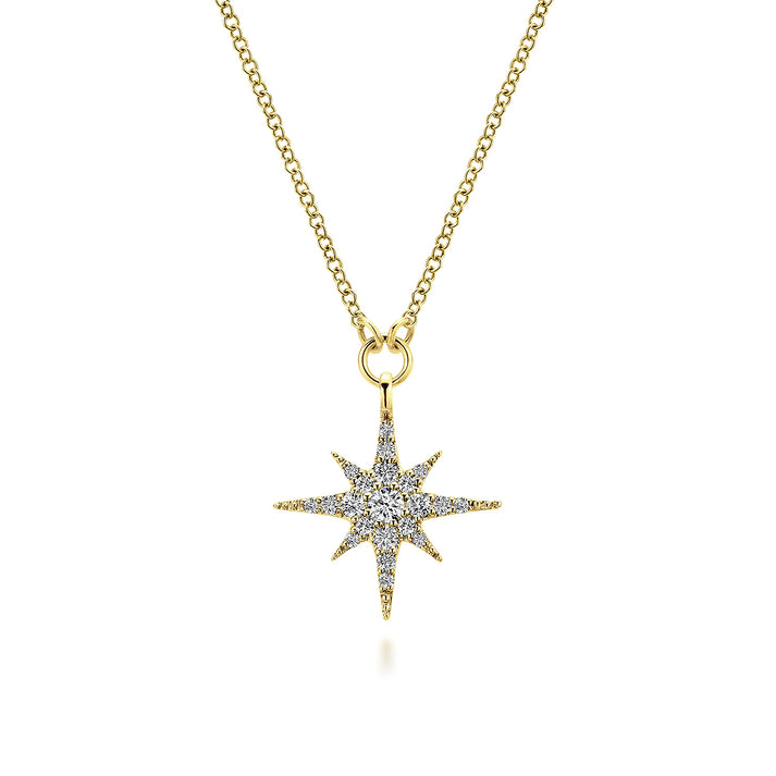 14K Yellow Gold Diamond Starburst Pendant Necklace NK4847Y45JJ