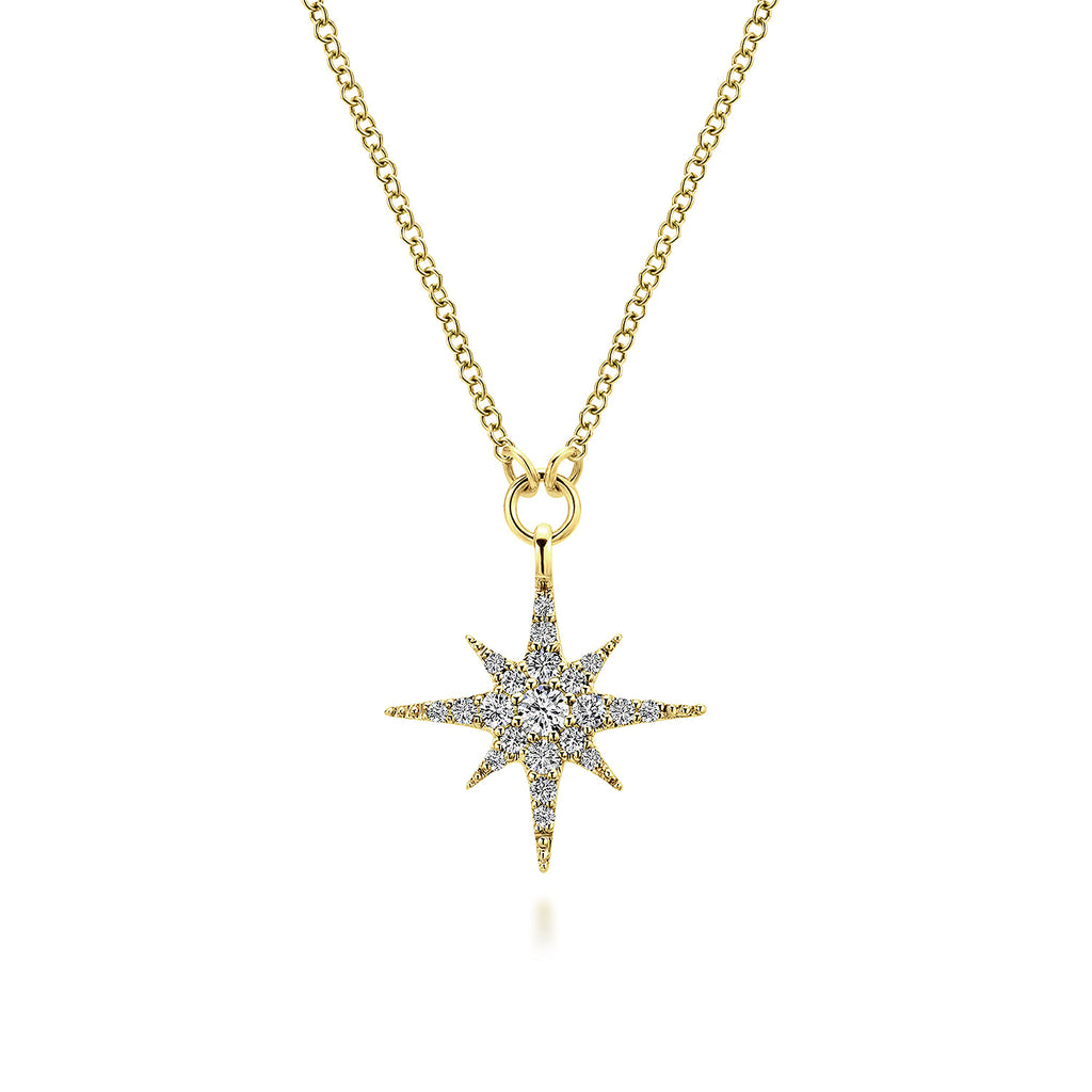 14K Yellow Gold Diamond Starburst Pendant Necklace NK4847Y45JJ