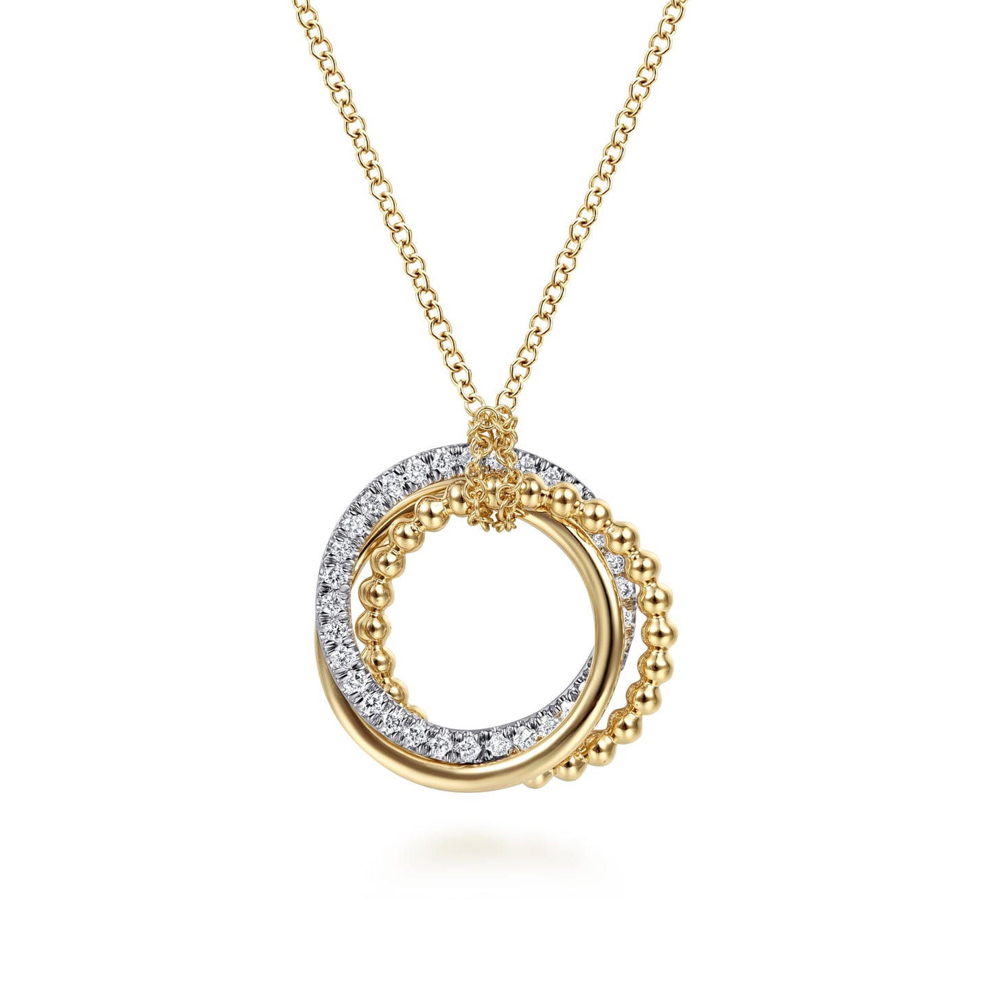 14K Yellow-White Gold Bujukan Diamond Interlocking Circles Pendant Necklace  NK6360M45JJ