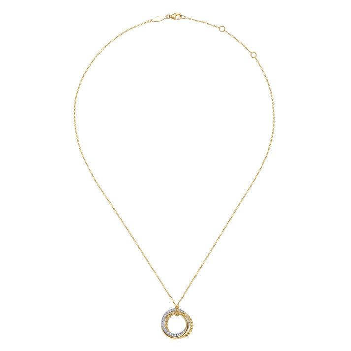 14K Yellow-White Gold Bujukan Diamond Interlocking Circles Pendant Necklace  NK6360M45JJ
