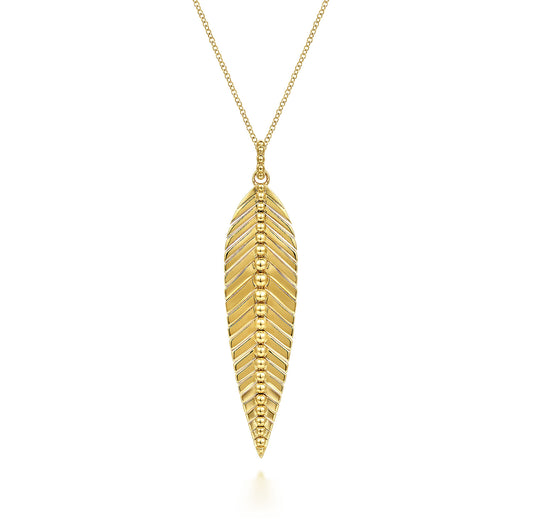 14K Yellow Gold Bujukan Leaf Pendant Necklace NK6764Y4JJJ