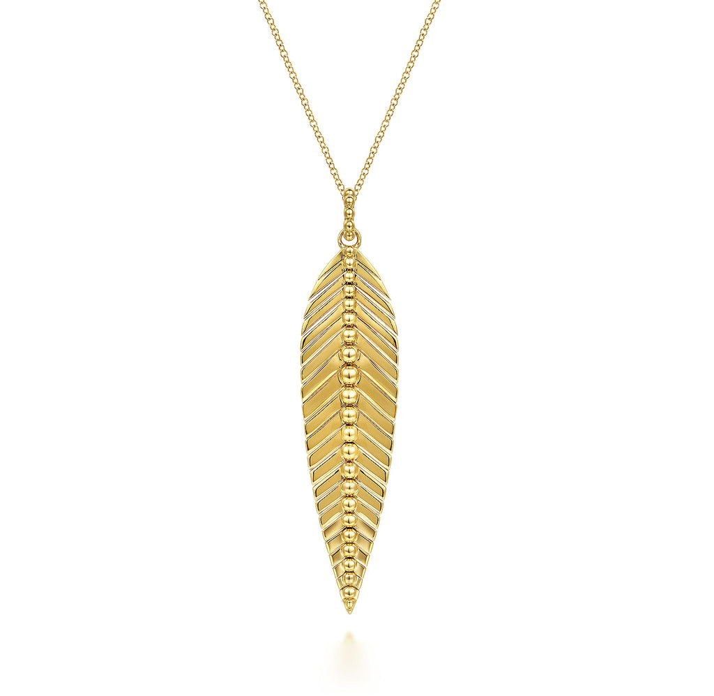 14K Yellow Gold Bujukan Leaf Pendant Necklace NK6764Y4JJJ
