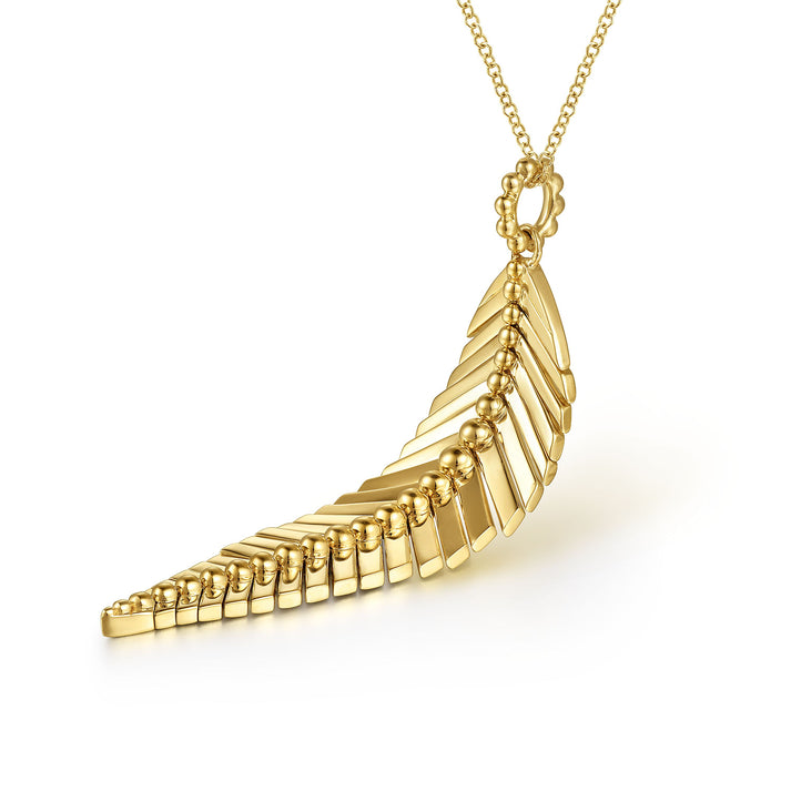 14K Yellow Gold Bujukan Leaf Pendant Necklace NK6764Y4JJJ