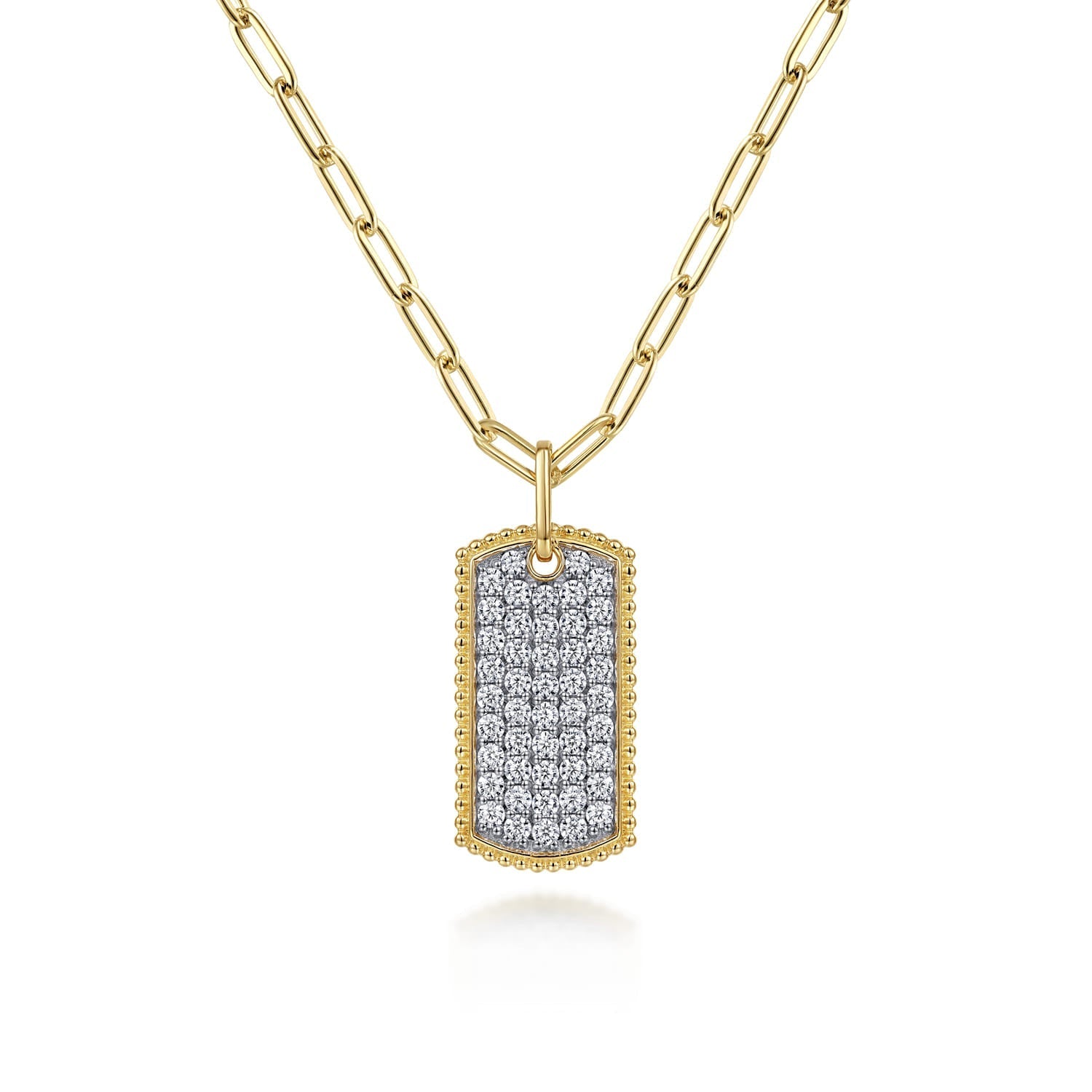 14K Yellow Gold Diamond Pavé Dog Tag Pendant Hollow Chain Necklace NK6842-18Y45JJ - Dejaun Jewelers