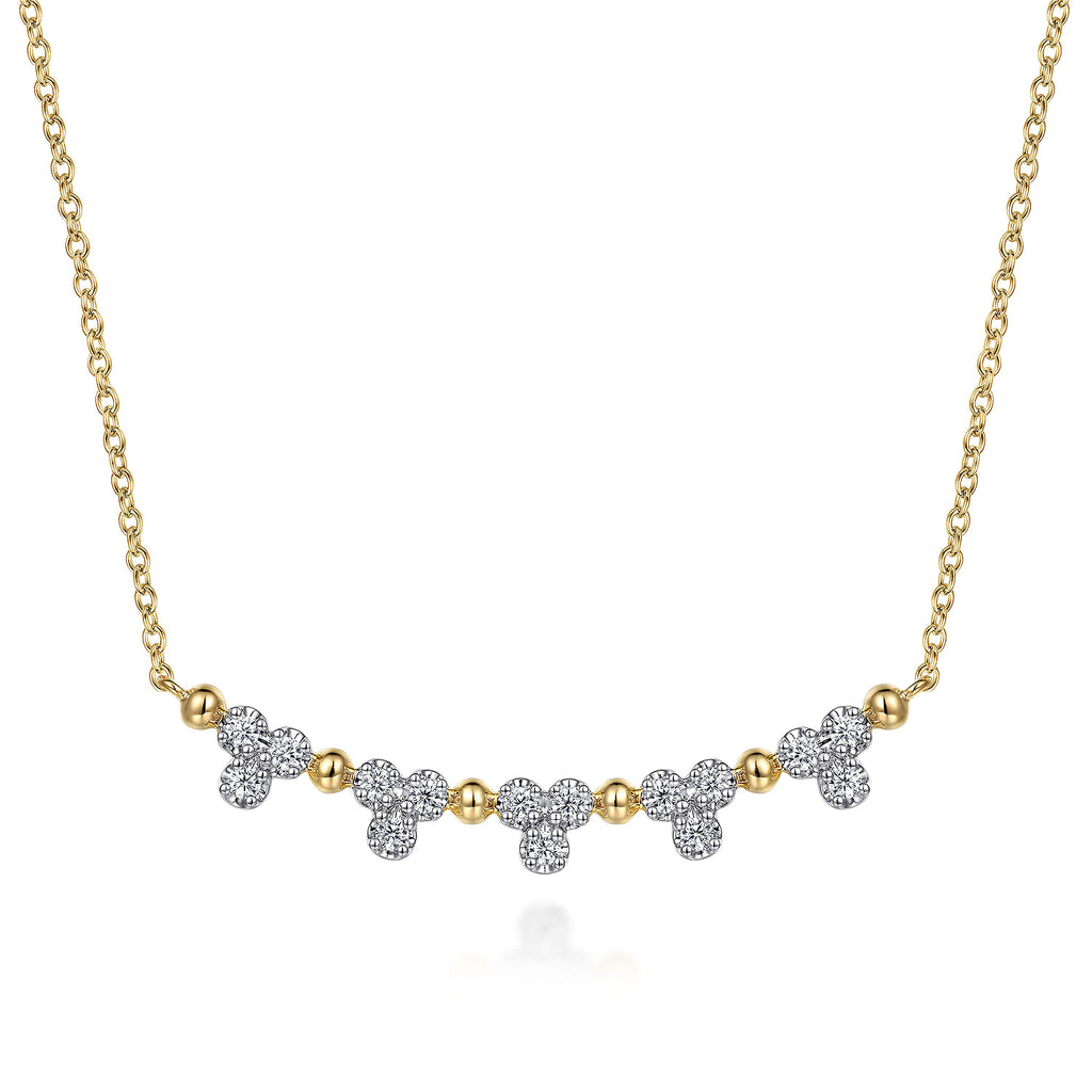 14K Yellow Gold Bujukan Bar Necklace with Diamond Trio Stations NK7181Y45JJ