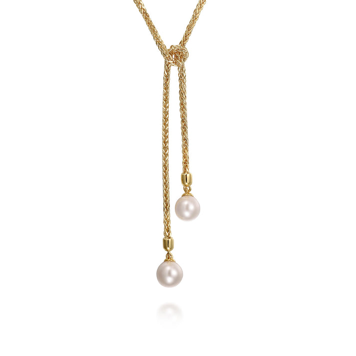 14K Yellow Gold Pearl Wrap Around And Tie Necklace NK7527-42Y4JPL