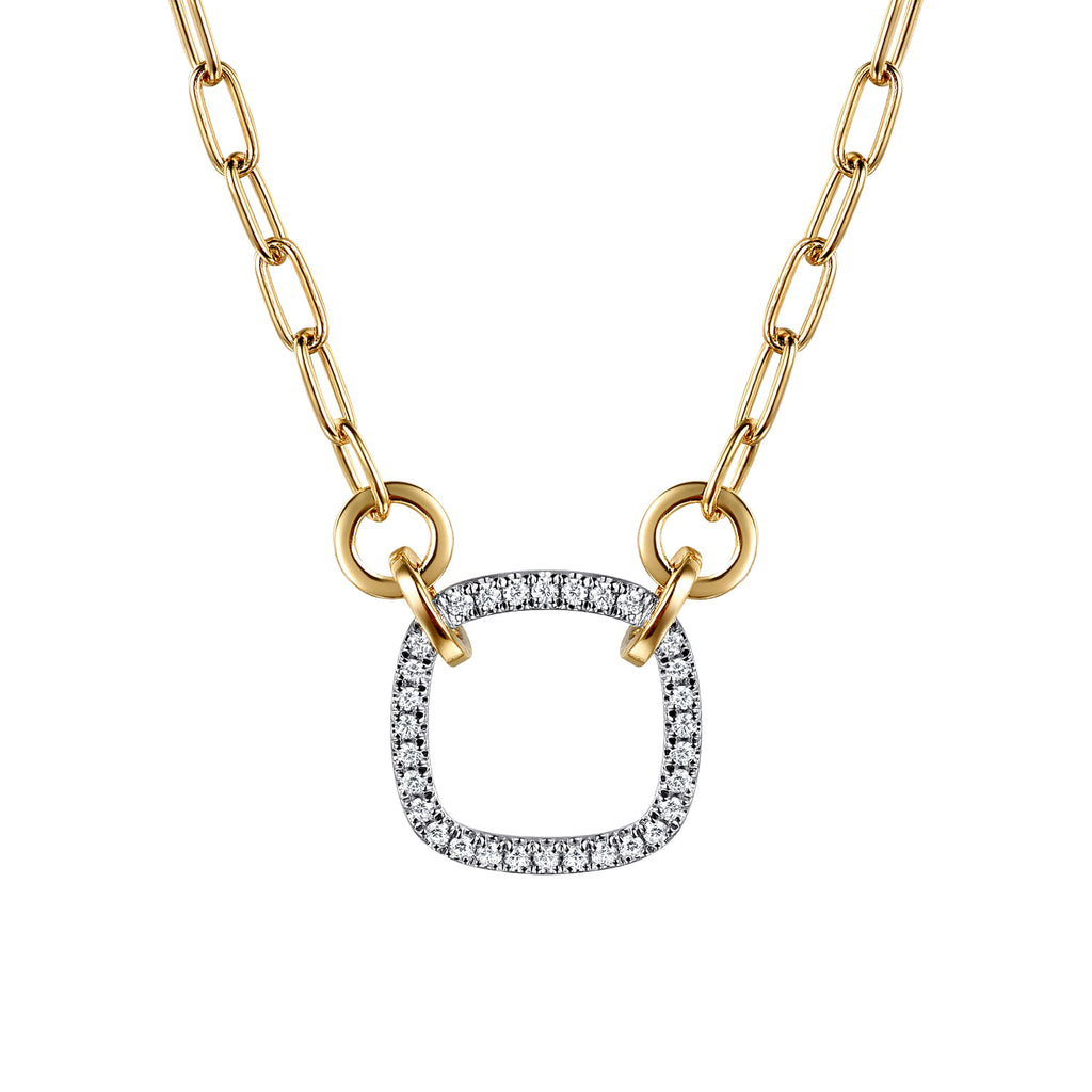 14K White & Yellow Gold Open Cushion Shape Diamond Hollow Paperclip Chain Necklace NK7732M45JJ