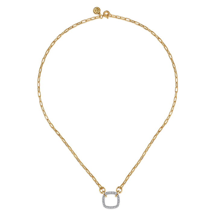 14K White & Yellow Gold Open Cushion Shape Diamond Hollow Paperclip Chain Necklace NK7732M45JJ