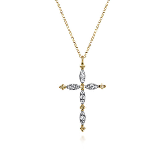 14K Yellow Gold Bujukan Diamond Cross Pendant Necklace NK7801Y45JJ