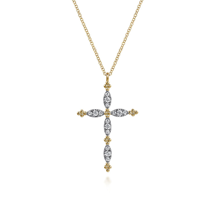 14K Yellow Gold Bujukan Diamond Cross Pendant Necklace NK7801Y45JJ