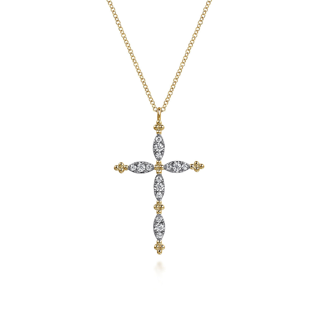 14K Yellow Gold Bujukan Diamond Cross Pendant Necklace NK7801Y45JJ
