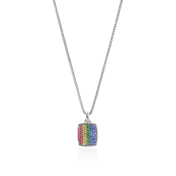 Rainbow Tag Necklace, Sterling Silver, Gemstones|NMS9010804AMBSPTS