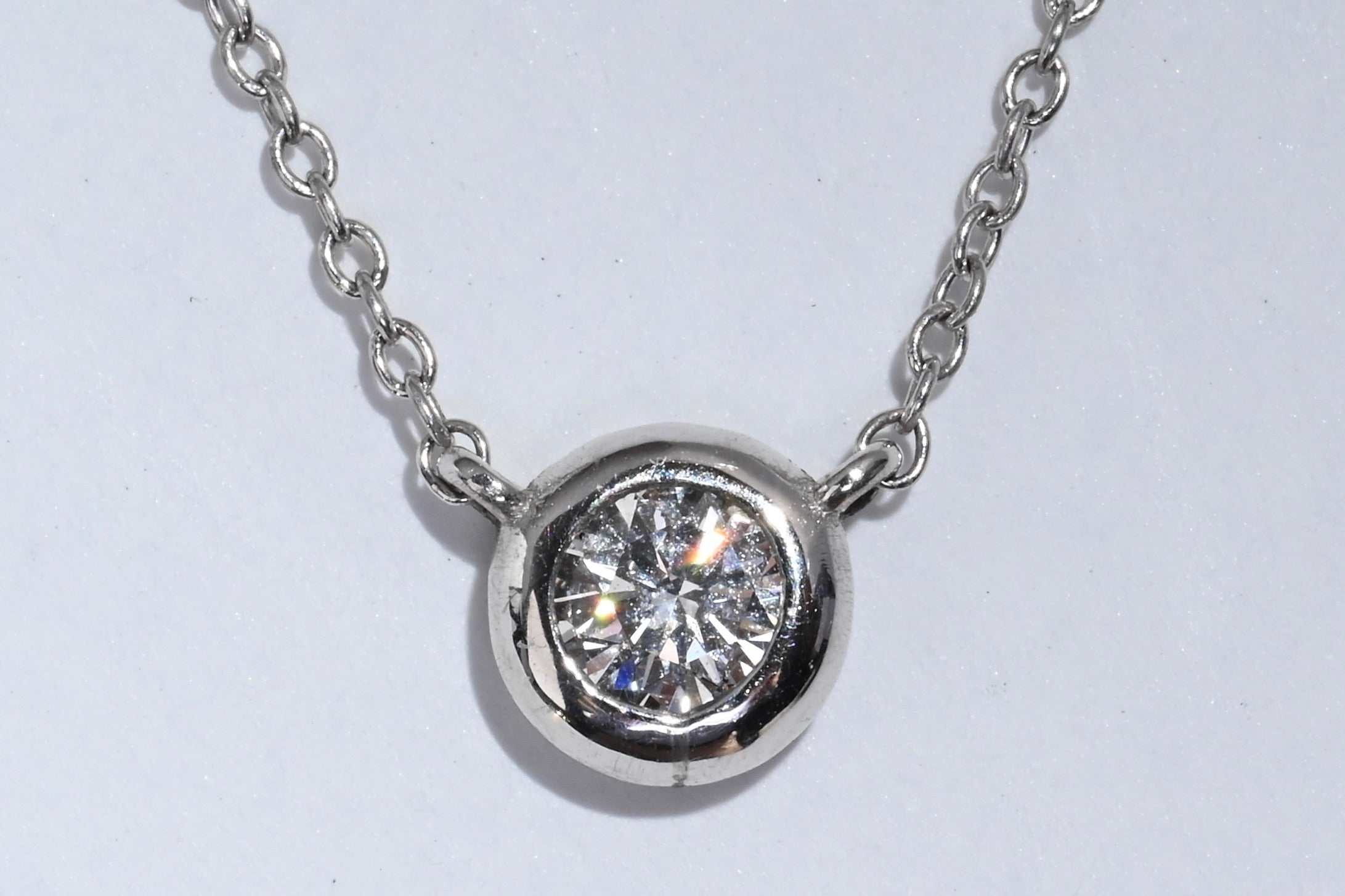 New 14k White Gold 0.60ct Bezel Set Diamond Solitaire Pendant Necklace |  Kin Jewellery