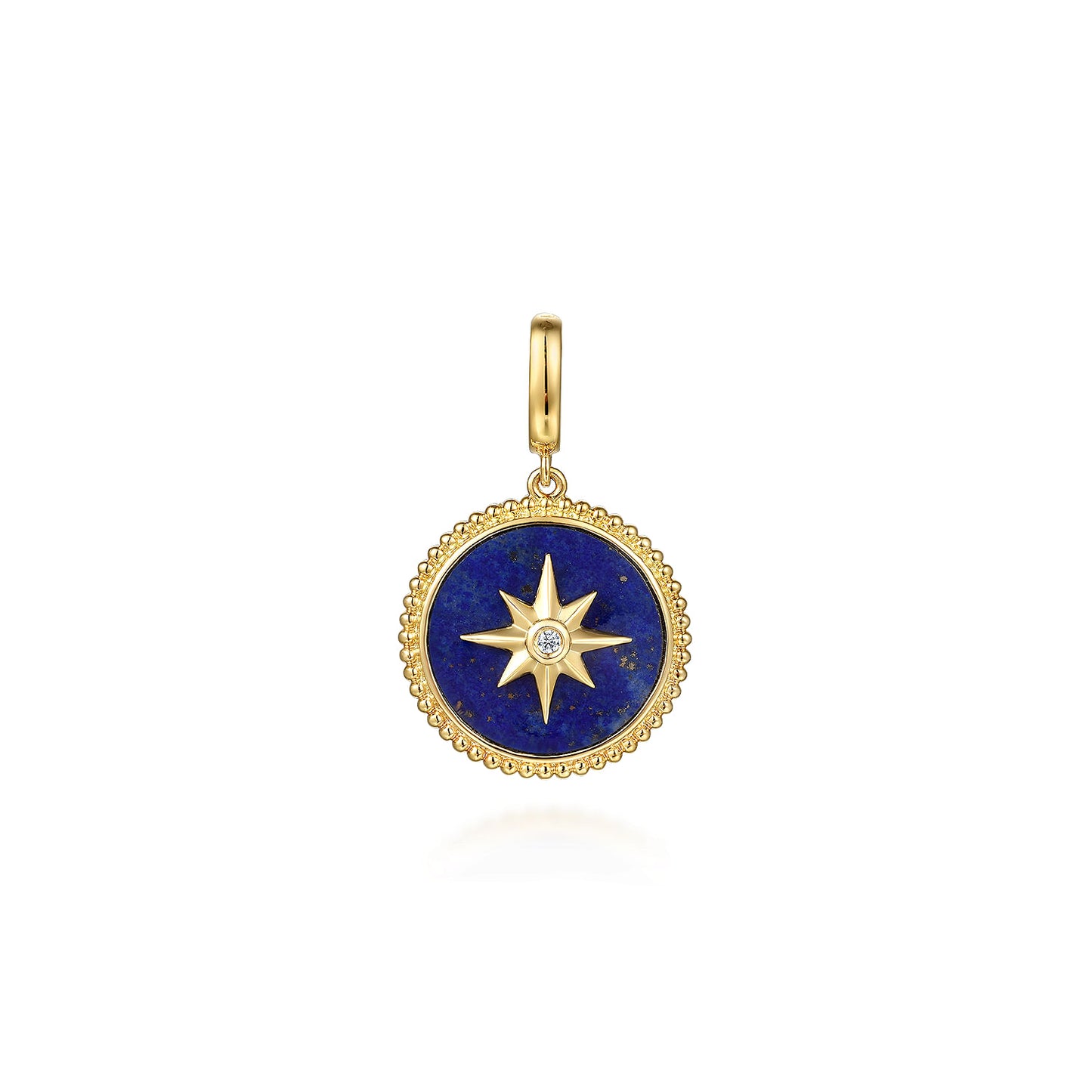 14K Yellow Gold Diamond and Lapis Bujukan Medallion Pendant in Size 18mm With Detachable Bail  PT6645Y45LP