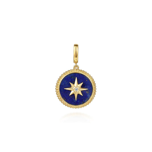 14K Yellow Gold Diamond and Lapis Bujukan Medallion Pendant in Size 18mm With Detachable Bail  PT6645Y45LP