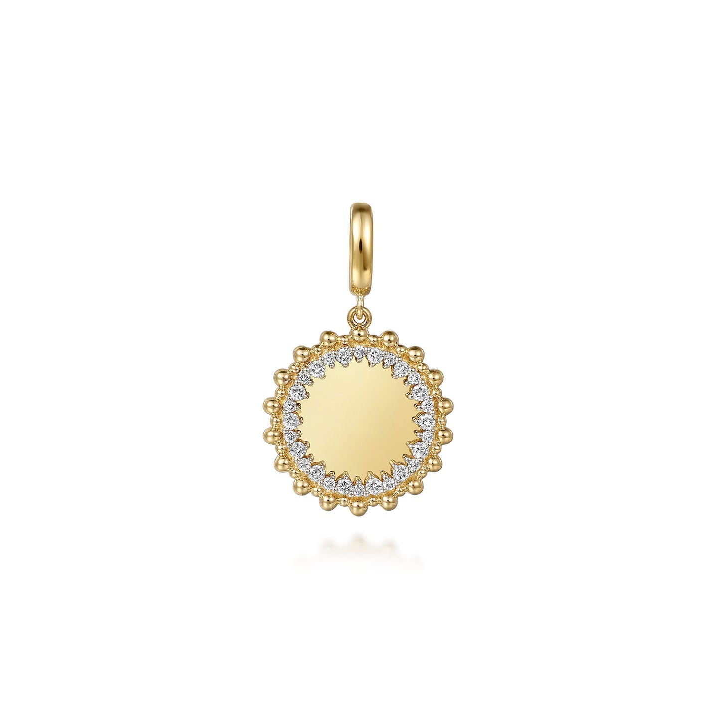 14K Yellow Gold Bujukan Diamond 18mm Round Shape Personalize Medallion Pendant With Detachable Bail PT7580Y45JJ