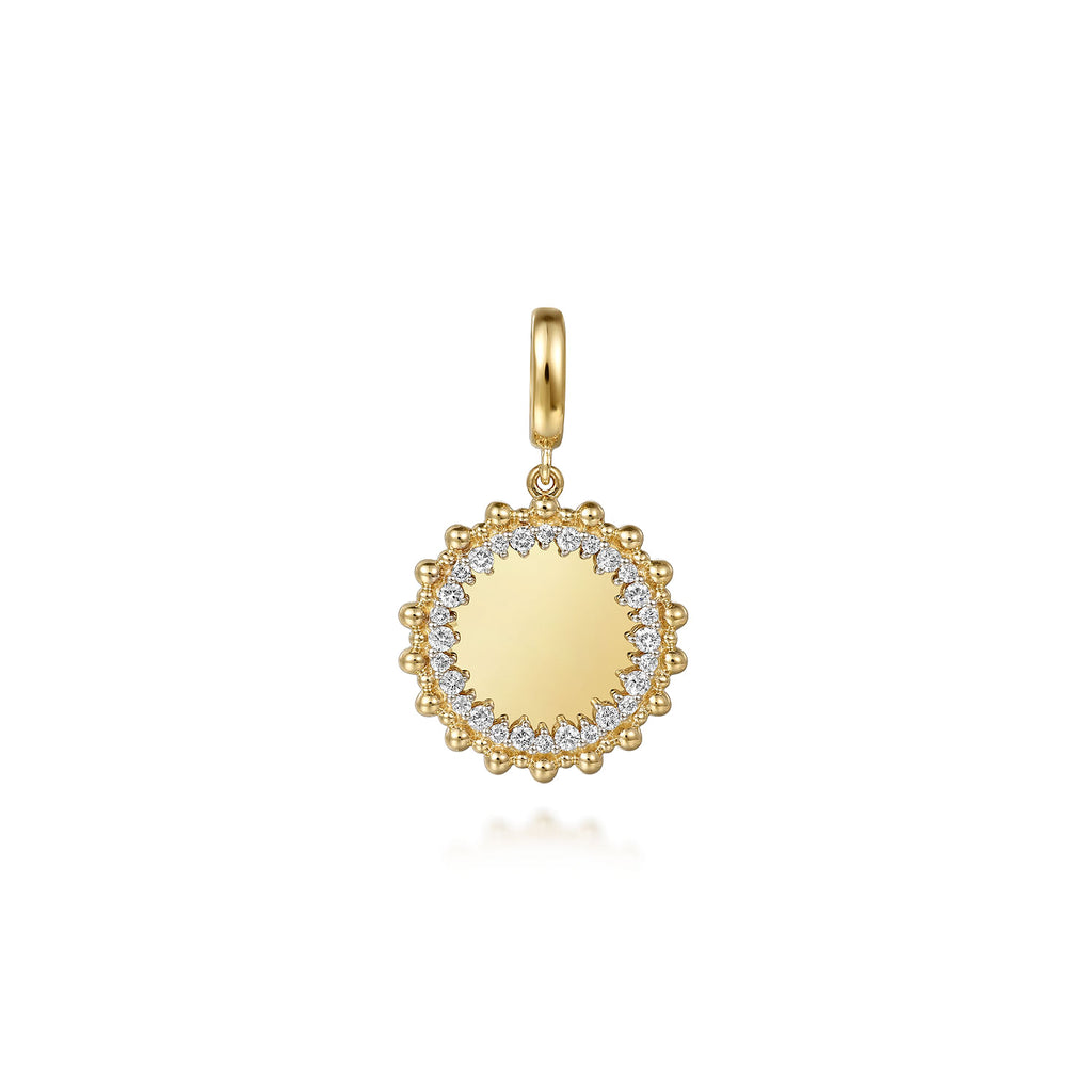 14K Yellow Gold Bujukan Diamond 18mm Round Shape Personalize Medallion Pendant With Detachable Bail PT7580Y45JJ
