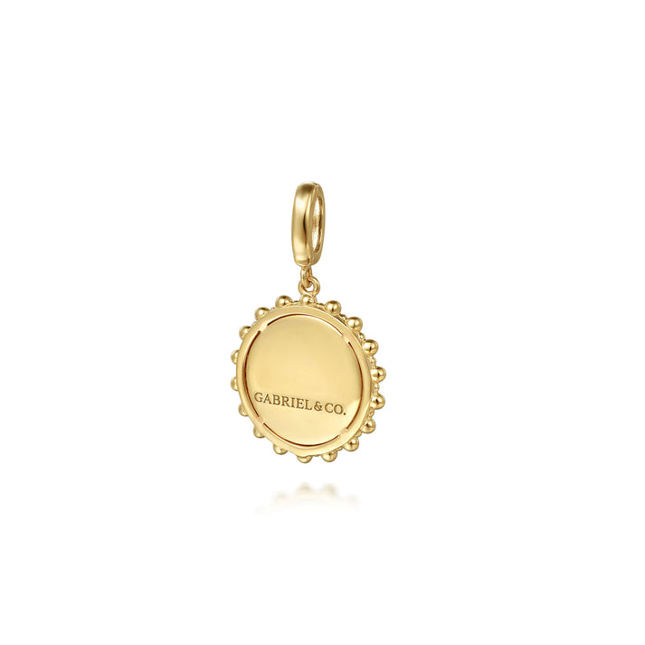 14K Yellow Gold Bujukan Diamond 18mm Round Shape Personalize Medallion Pendant With Detachable Bail PT7580Y45JJ