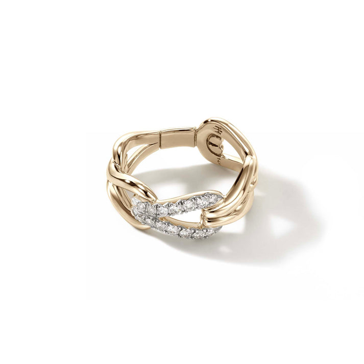 Surf Link Ring, Gold, Diamonds, Wide|RGGX90107722DI