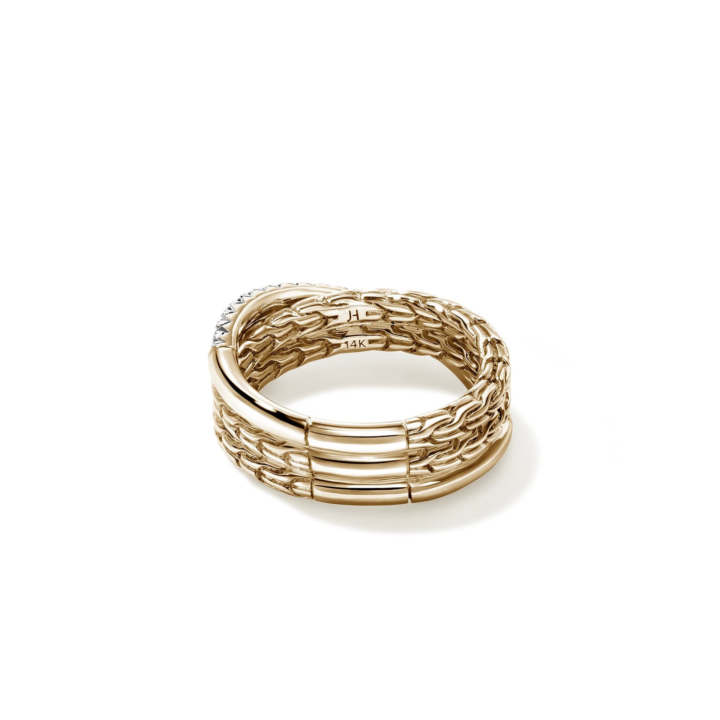 John Hardy JH Essential Pavé Crossover Ring, Gold, Diamonds RGGX987152DI