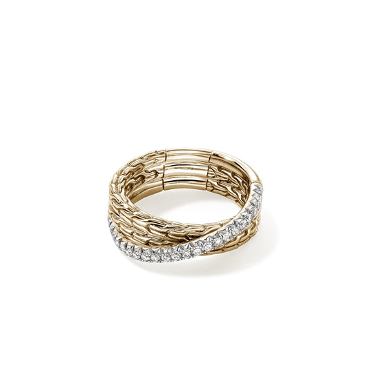 John Hardy JH Essential Pavé Crossover Ring, Gold, Diamonds RGGX987152DI