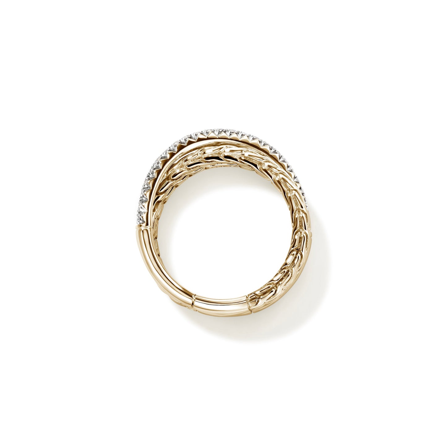 John Hardy JH Essential Pavé Crossover Ring, Gold, Diamonds RGGX987152DI