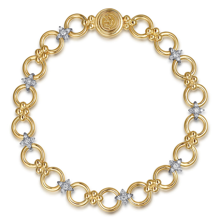 14K White & Yellow Gold Bujukan Diamond and Hollow Link Chain Bracelet TB5061M45JJ