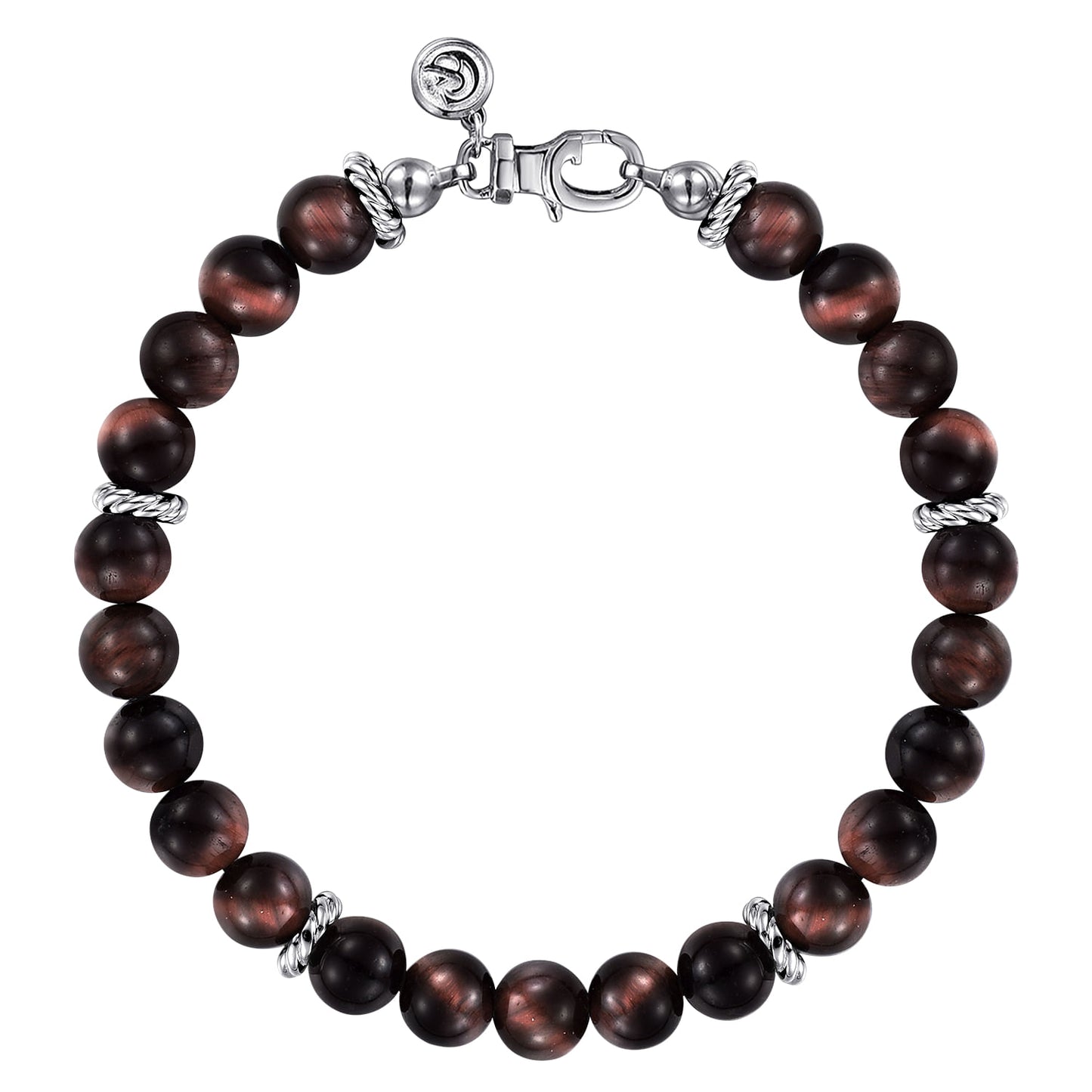 925 Sterling Silver 8mm Tiger Eye Beaded Bracelet TBM2080-85SVJTE