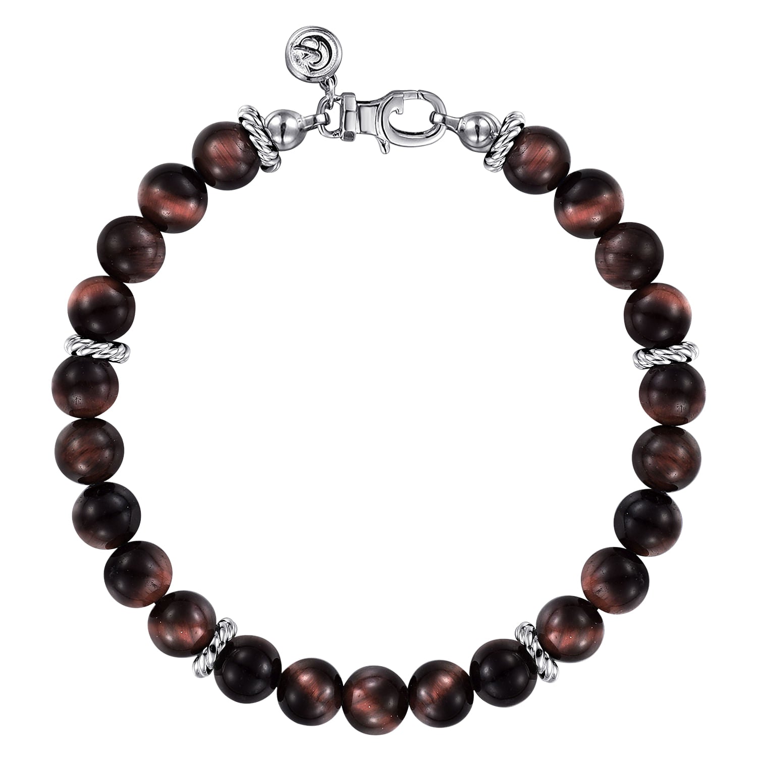 925 Sterling Silver 8mm Tiger Eye Beaded Bracelet TBM2080-85SVJTE - Dejaun Jewelers