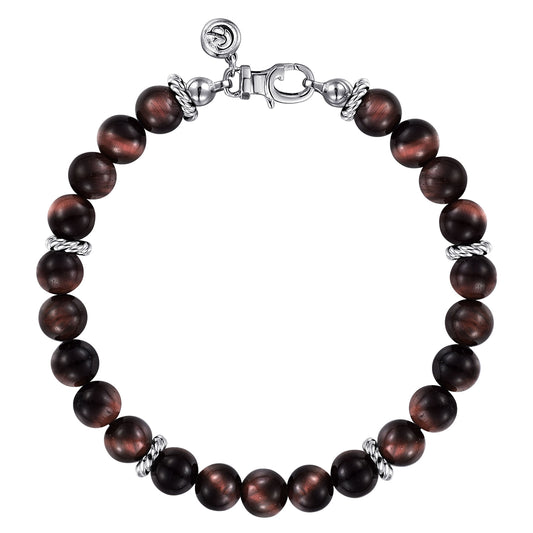 925 Sterling Silver 8mm Tiger Eye Beaded Bracelet TBM2080-85SVJTE