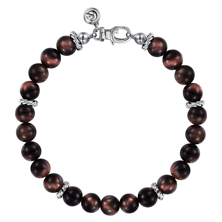 925 Sterling Silver 8mm Tiger Eye Beaded Bracelet TBM2080-85SVJTE