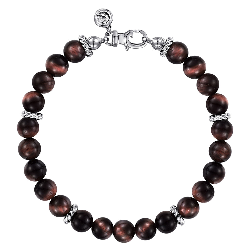 925 Sterling Silver 8mm Tiger Eye Beaded Bracelet TBM2080-85SVJTE