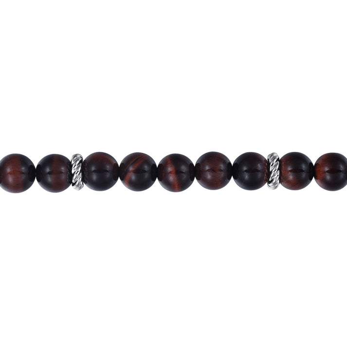 925 Sterling Silver 8mm Tiger Eye Beaded Bracelet TBM2080-85SVJTE
