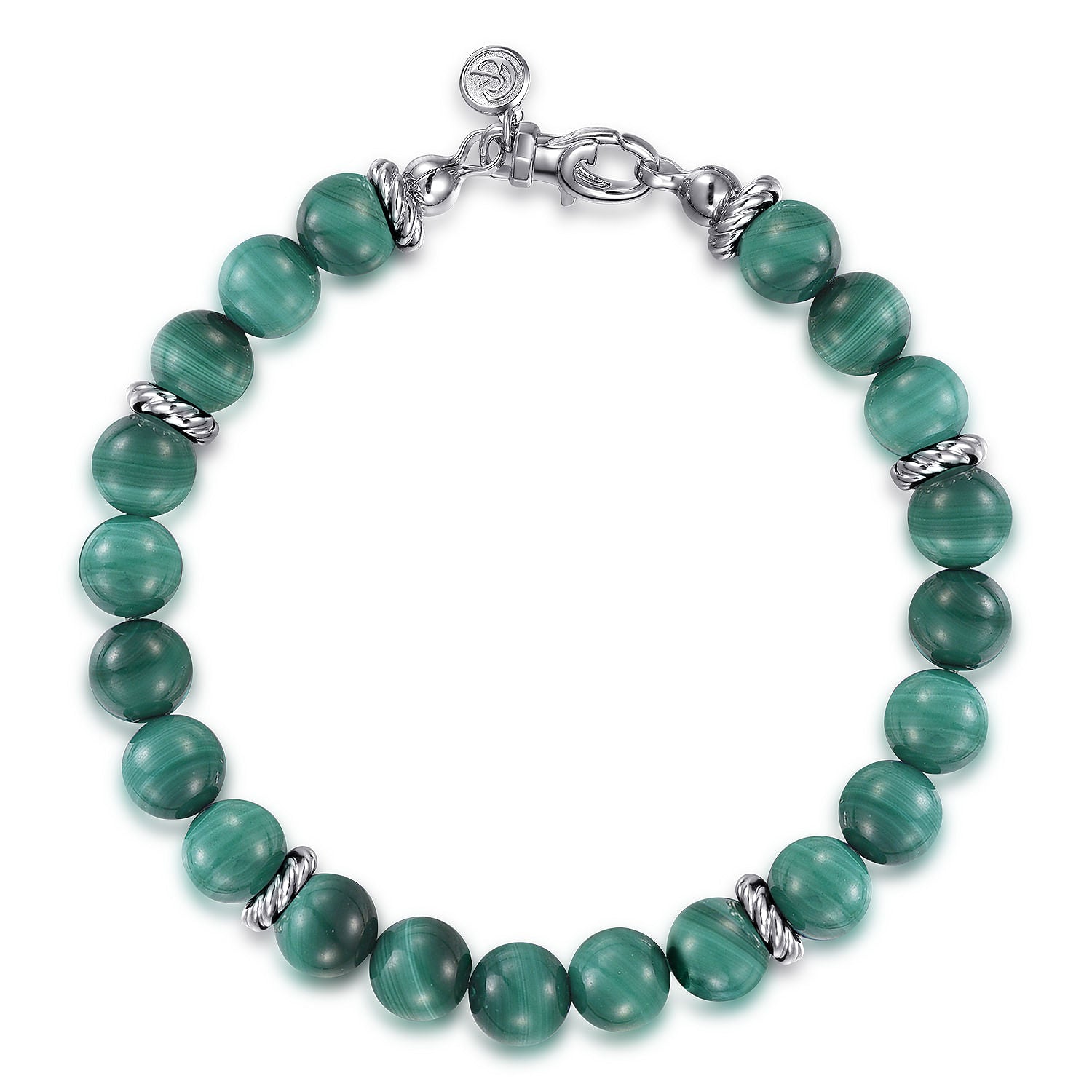 Sterling Silver and 8mm Malachite Beaded Bracelet TBM2080SVJMA - Dejaun Jewelers