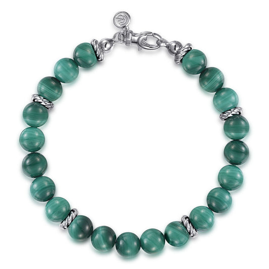Sterling Silver and 8mm Malachite Beaded Bracelet TBM2080SVJMA