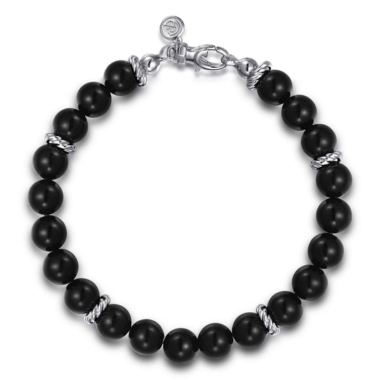Sterling Silver and 8mm Onyx Beaded Bracelet TBM2080SVJOX